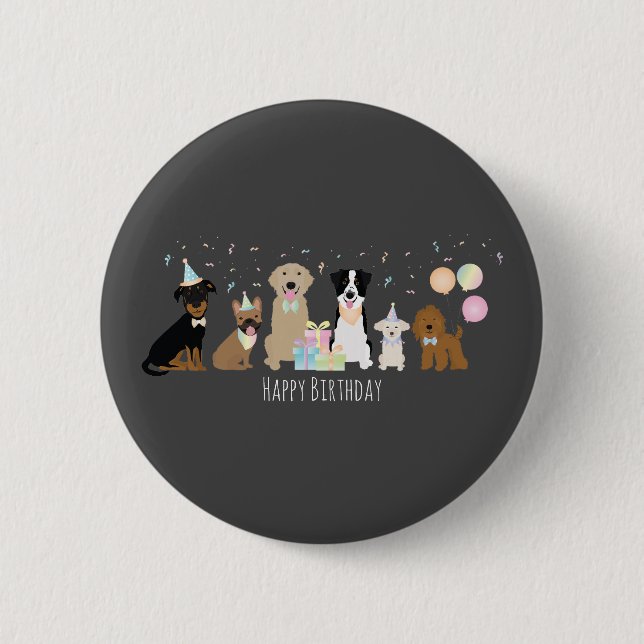 Happy Birthday Party Hunde Button (Vorderseite)