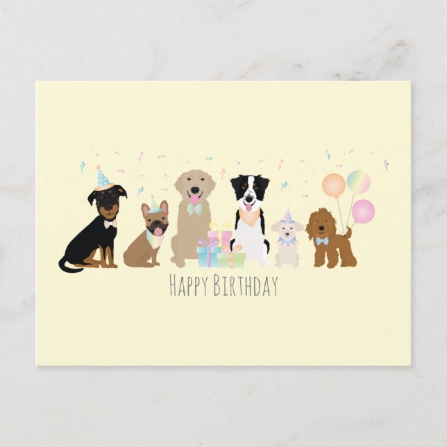 Happy Birthday Party Hunde Gelb Postkarte (Vorderseite)