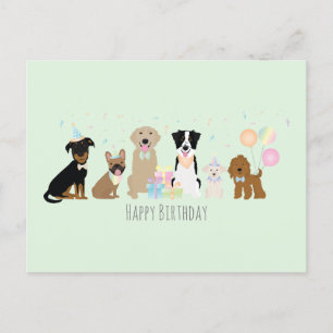 Happy Birthday Party Hunde Green Postkarte
