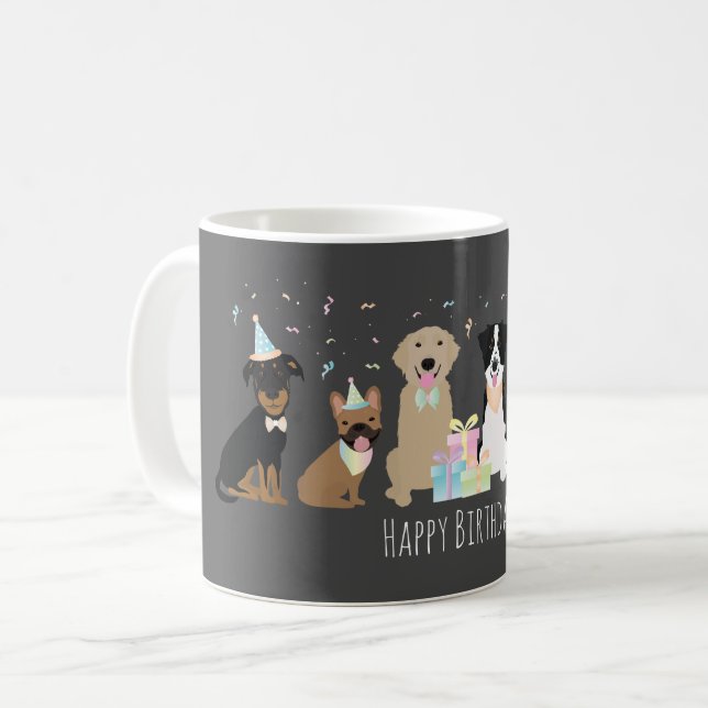 Happy Birthday Party Hunde Kaffeetasse (Vorderseite Links)