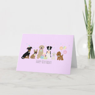 Happy Birthday Party Hunde Lila Karte