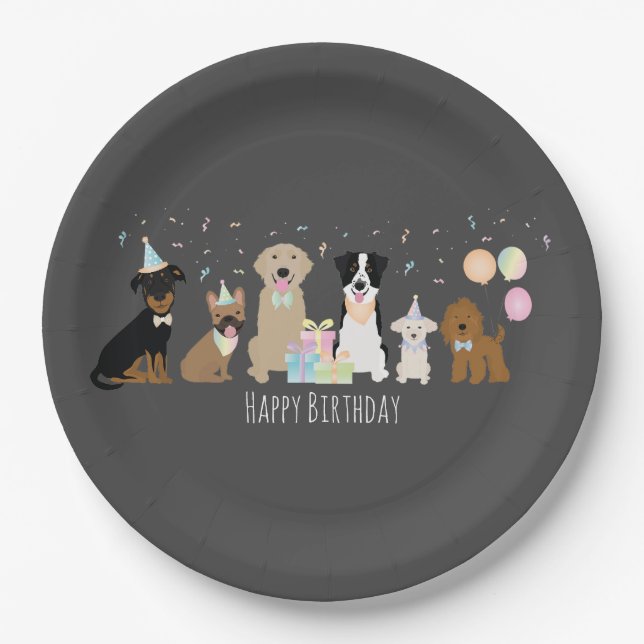 Happy Birthday Party Hunde Pappteller (Vorderseite)