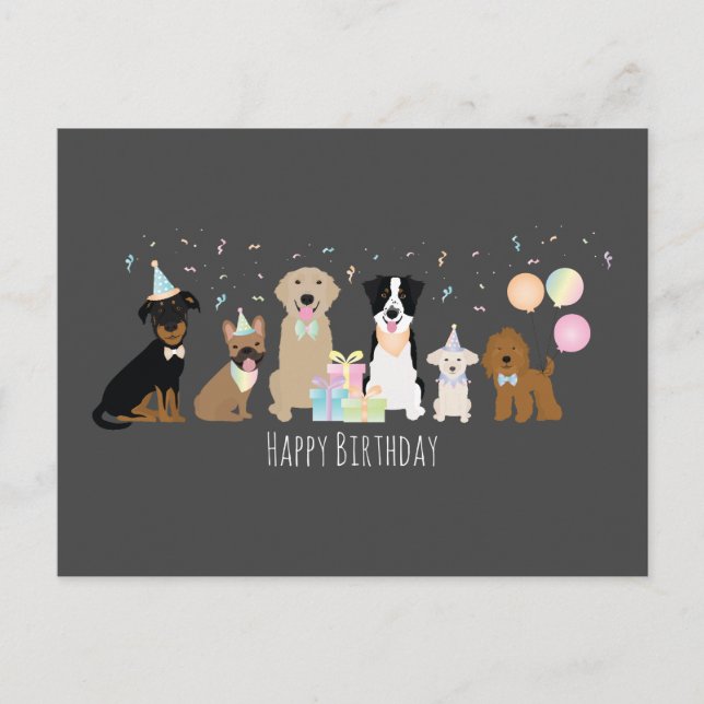 Happy Birthday Party Hunde Postkarte (Vorderseite)
