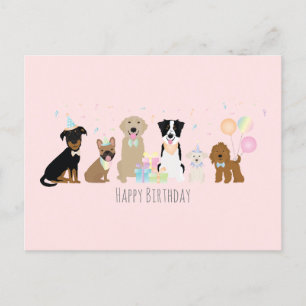 Happy Birthday Party Hunde Rosa Postkarte