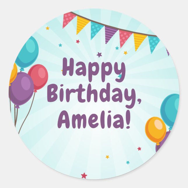 Happy Birthday Party Light Blue Balloons Sticker (Vorderseite)