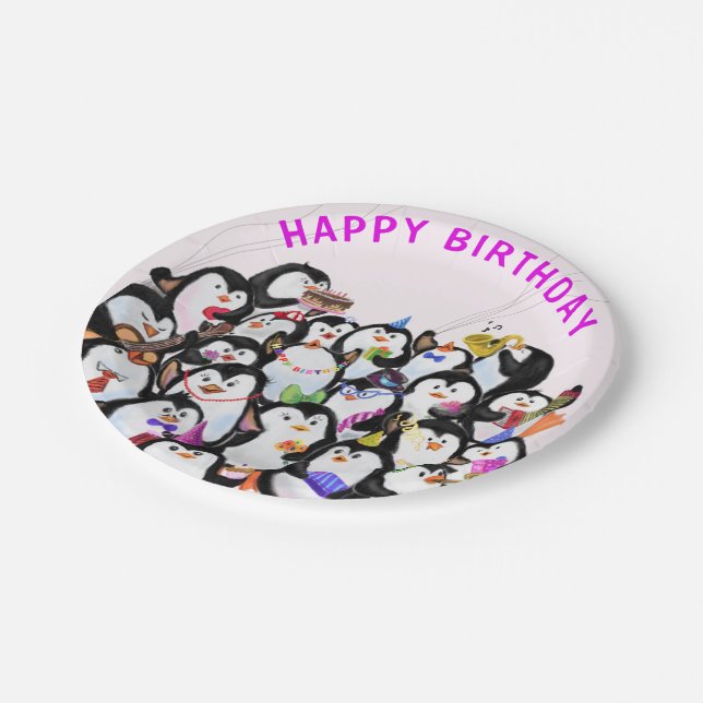 Happy Birthday Party Pinguin Paper Teller (Schrägansicht)