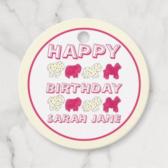 Happy Birthday Party Pink Circus Tier Cracker Geschenkanhänger (Vorderseite)