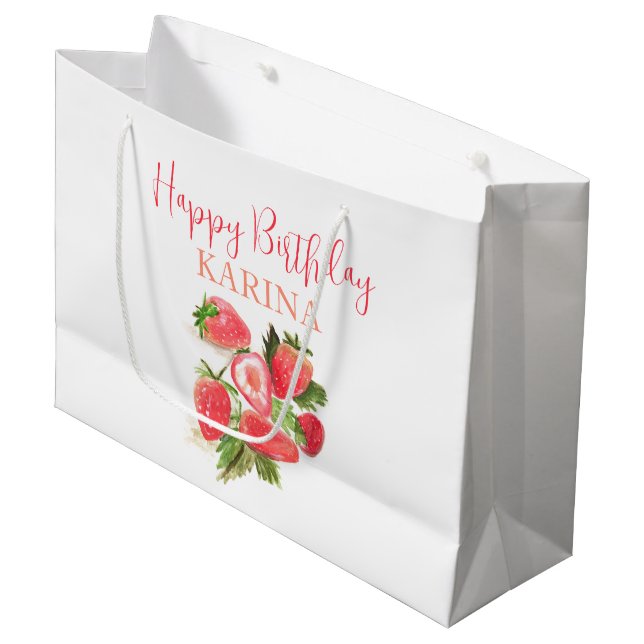 Happy Birthday Party Strawberry Fruchtsommer Große Geschenktüte (Vorderseite Schrägansicht)