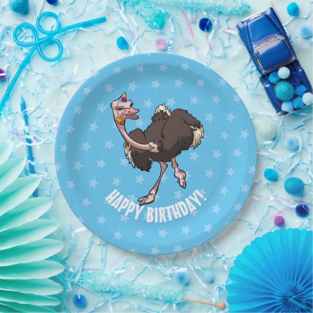 Happy Birthday Party Tanz Cartoon Ostrich Pappteller (Party)