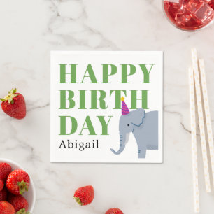 Happy Birthday Party Tier Elefant mit Name Serviette