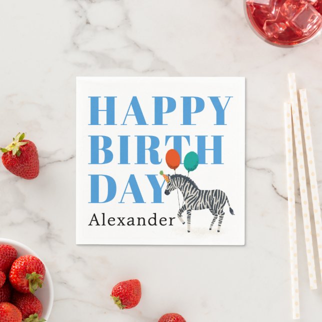 Happy Birthday Party Tier Zebra mit Name Serviette (Beispiel)