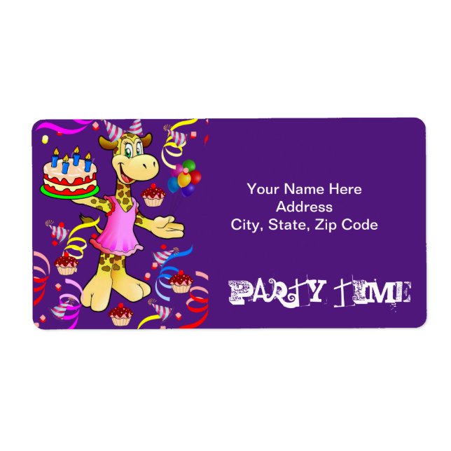 Happy Birthday Party Time Giraffe Cake Labels (Vorne)