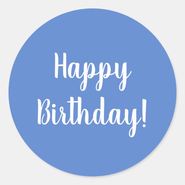 Happy Birthday Pastel Blue White Typografy Runder Aufkleber (Vorderseite)