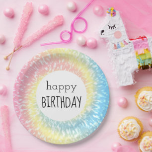 Happy Birthday Pastel Gefärbte Krawatte Hippie Swi Pappteller
