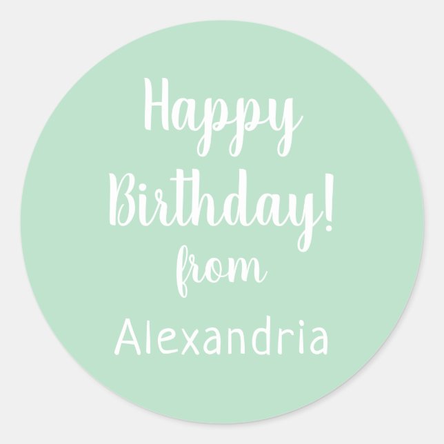 Happy Birthday Pastel Green from name Runder Aufkleber (Vorderseite)