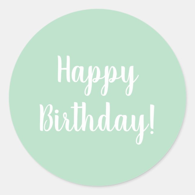 Happy Birthday Pastel Green White Typografy Runder Aufkleber (Vorderseite)