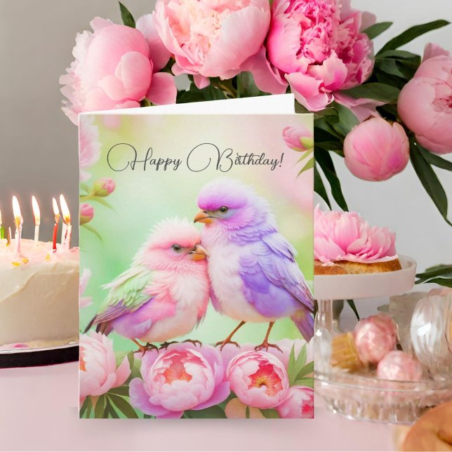 Happy Birthday Pastel Harmony: Fluffy Songbirds Karte (A sweet birthday pastel card for bird lovers! )