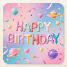 Happy Birthday Pastel Untersetzer
