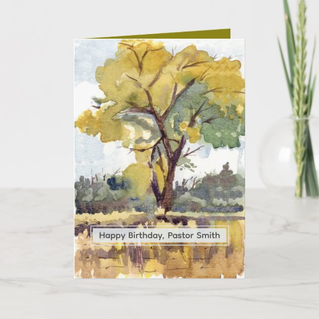 Happy Birthday Pastor Fall Tree Watercolor Custom Karte (Vorderseite)