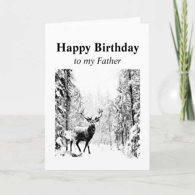 Happy Birthday Pater Vintag Stag, Deer Karte (Vorderseite)