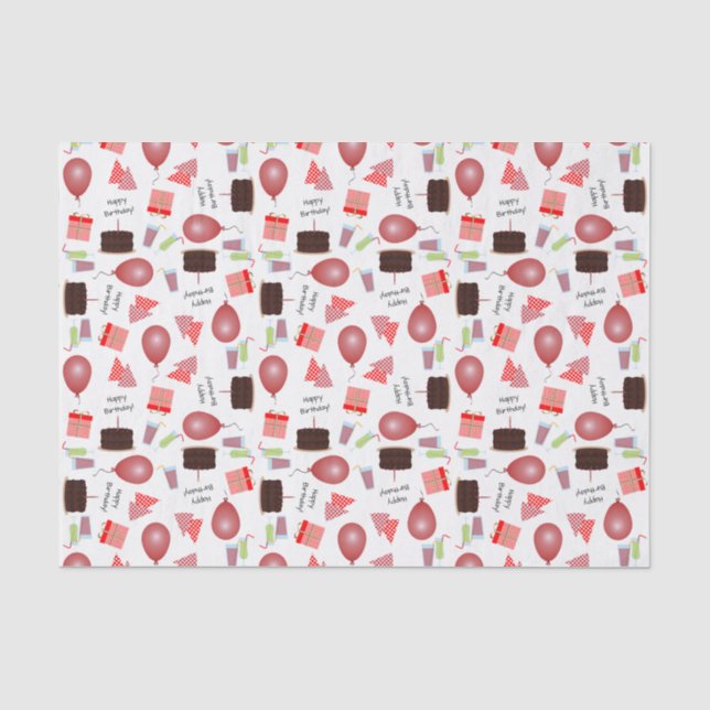 Happy Birthday Pattern in Red Tissue Paper Seidenpapier (Vorderseite)