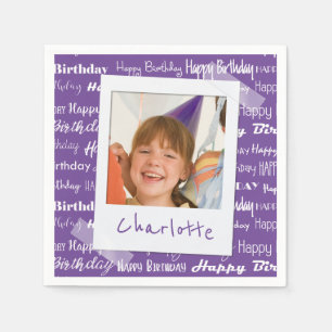 Happy Birthday Pattern Lila Party Kinder Foto Serviette