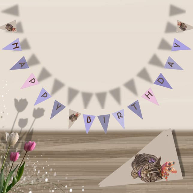 Happy Birthday Paw-ty Cat Wimpelkette (Happy Birthday Paw-ty Cat Bunting Flags)