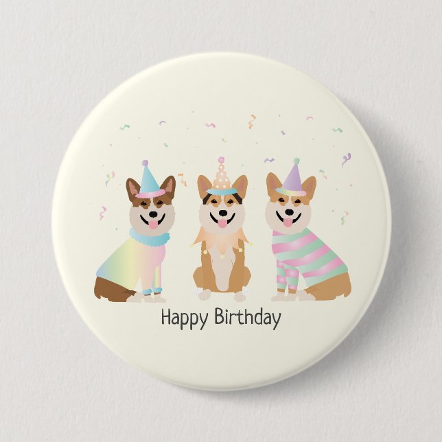 Happy Birthday Pembroke Welsh Corgi Hunde Button (Vorderseite)