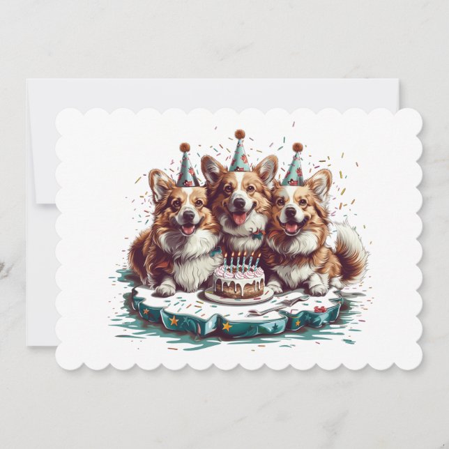 Happy Birthday Pembroke Welsh Corgi Hunde Einladung (Vorderseite)