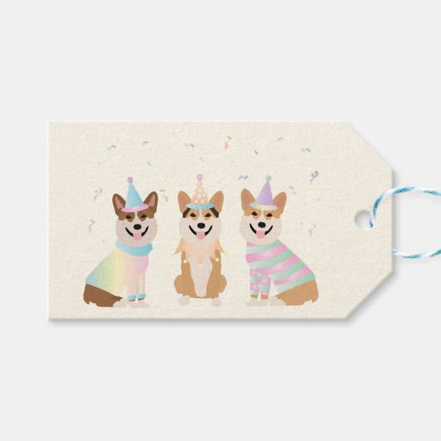Happy Birthday Pembroke Welsh Corgi Hunde Geschenkanhänger (Vorderseite (Horizontal))