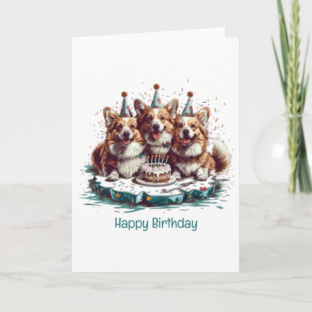 Happy Birthday Pembroke Welsh Corgi Hunde Karte (Vorderseite)