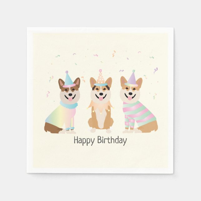Happy Birthday Pembroke Welsh Corgi Hunde Serviette (Vorderseite)