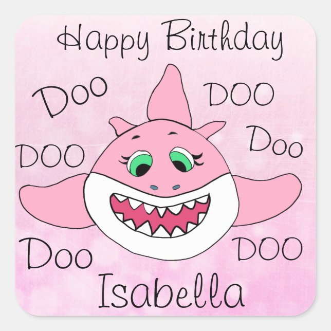 Happy Birthday Personalisiert Baby Shark Quadratischer Aufkleber (Vorderseite)