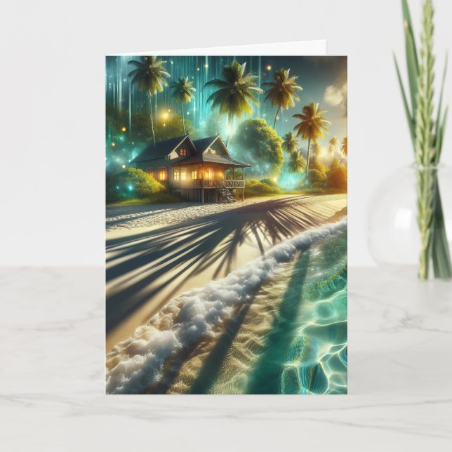 Happy Birthday Personalisiert Beach House Themed Karte (Vorderseite)