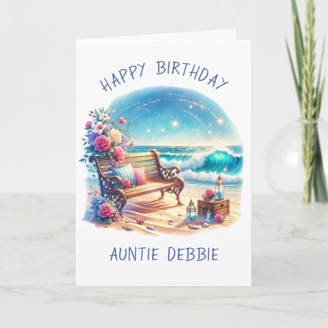 Happy Birthday Personalisiert Beach Thema Karte (Vorderseite)