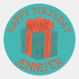 Happy Birthday Personalisiert Blue Red Geschenkbox Runder Aufkleber
