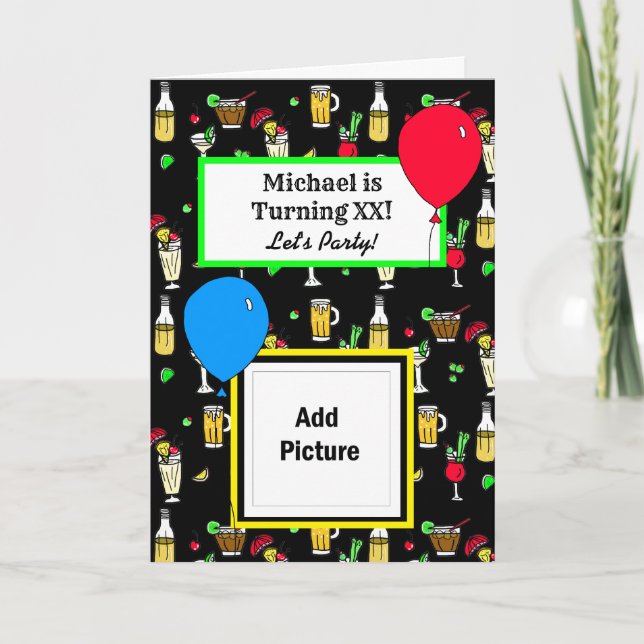 Happy Birthday Personalisiert CockTails und Bier Karte (Vorderseite)