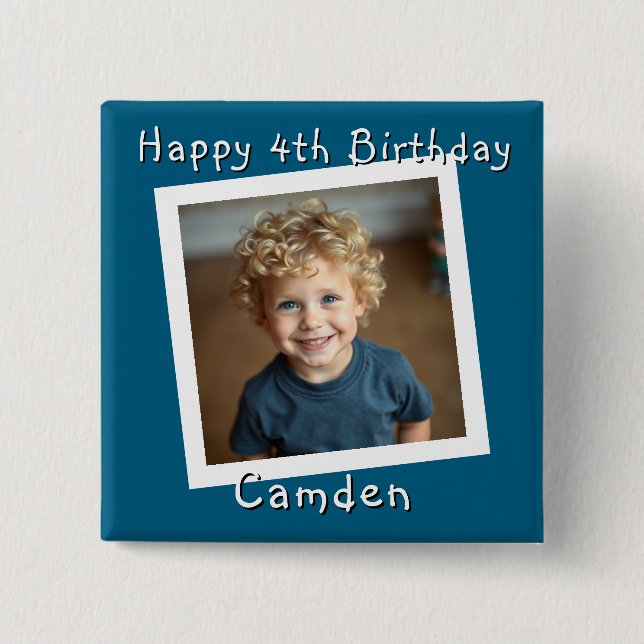 Happy Birthday Personalisiert Foto Button (Vorderseite)