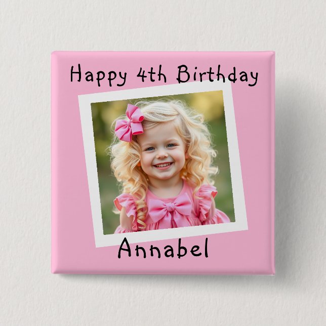 Happy Birthday Personalisiert Foto Button (Vorderseite)