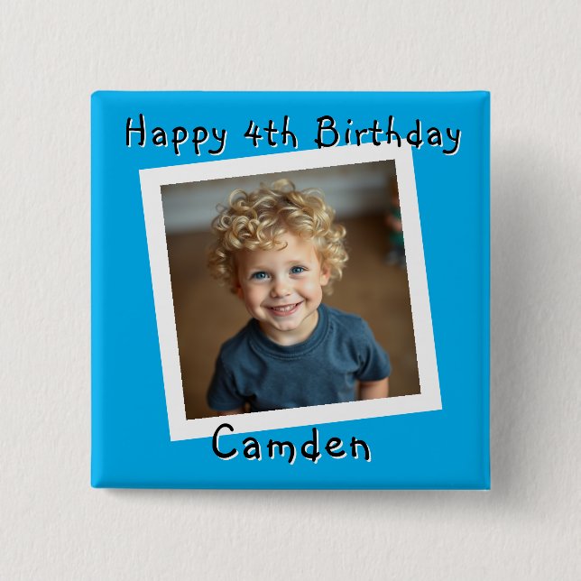 Happy Birthday Personalisiert Foto Button (Vorderseite)