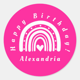 Happy Birthday Personalisiert Hot Pink Rainbow Runder Aufkleber