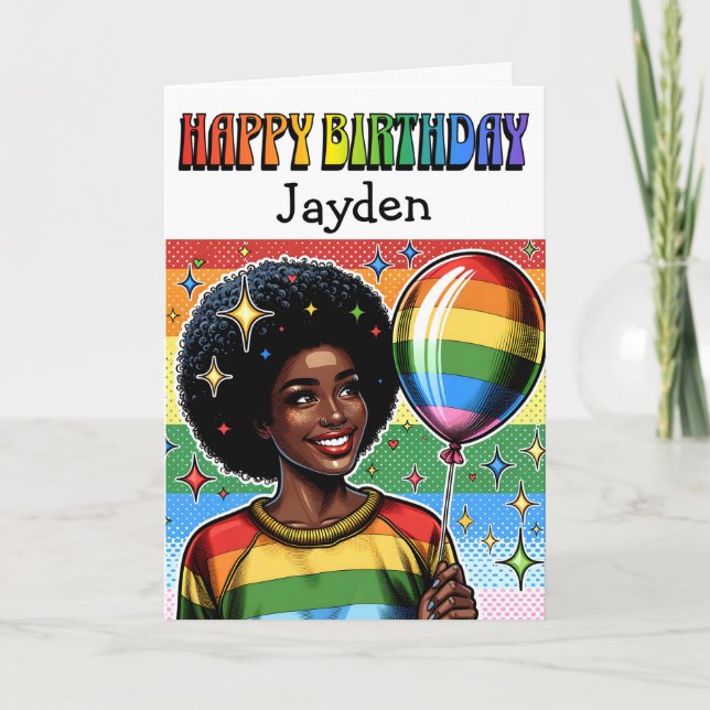 Happy Birthday Personalisiert LGBTQIA+ Karte (Vorderseite)