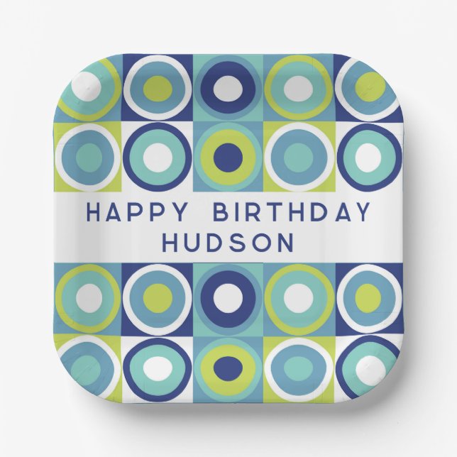 Happy Birthday Personalisiert Modern Geometric Pappteller (Vorderseite)