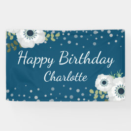 Happy Birthday Personalisiert Name Floral Blue Banner