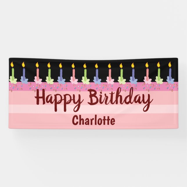 Happy Birthday Personalisiert Name Niedlich Cake Banner (Horizontal)