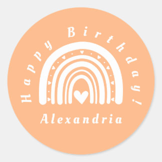 Happy Birthday Personalisiert Peach Rainbow Runder Aufkleber