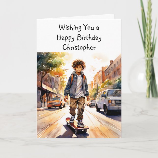 Happy Birthday Personalisiert | Skateboarder Karte (Vorderseite)