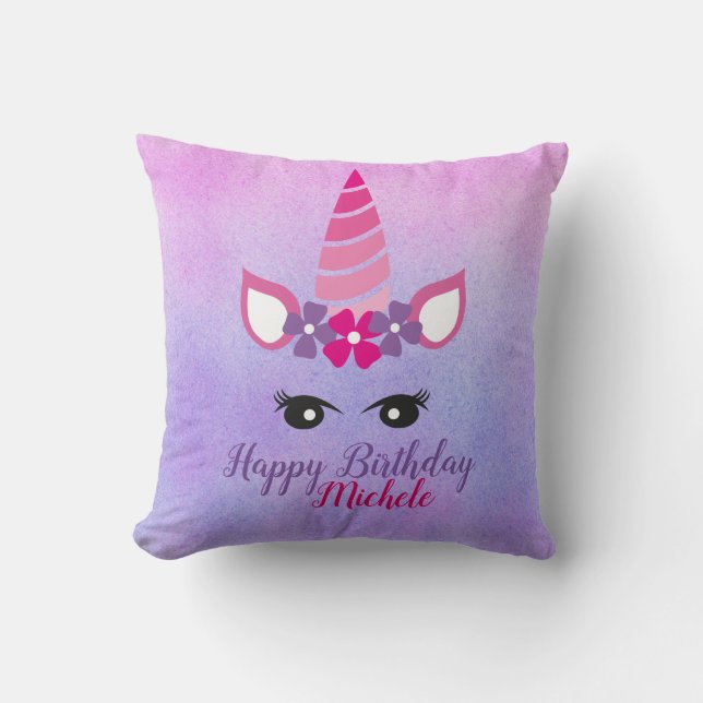 Happy Birthday Personalisiert Unicorn Throw Kissen (Vorderseite)