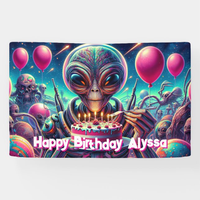 Happy Birthday | Personalisierte Alien Banner (Horizontal)