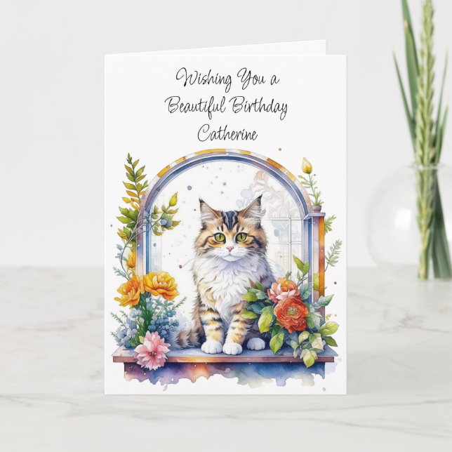 Happy Birthday Personalisierte Niedliche Katze Karte (Vorderseite)